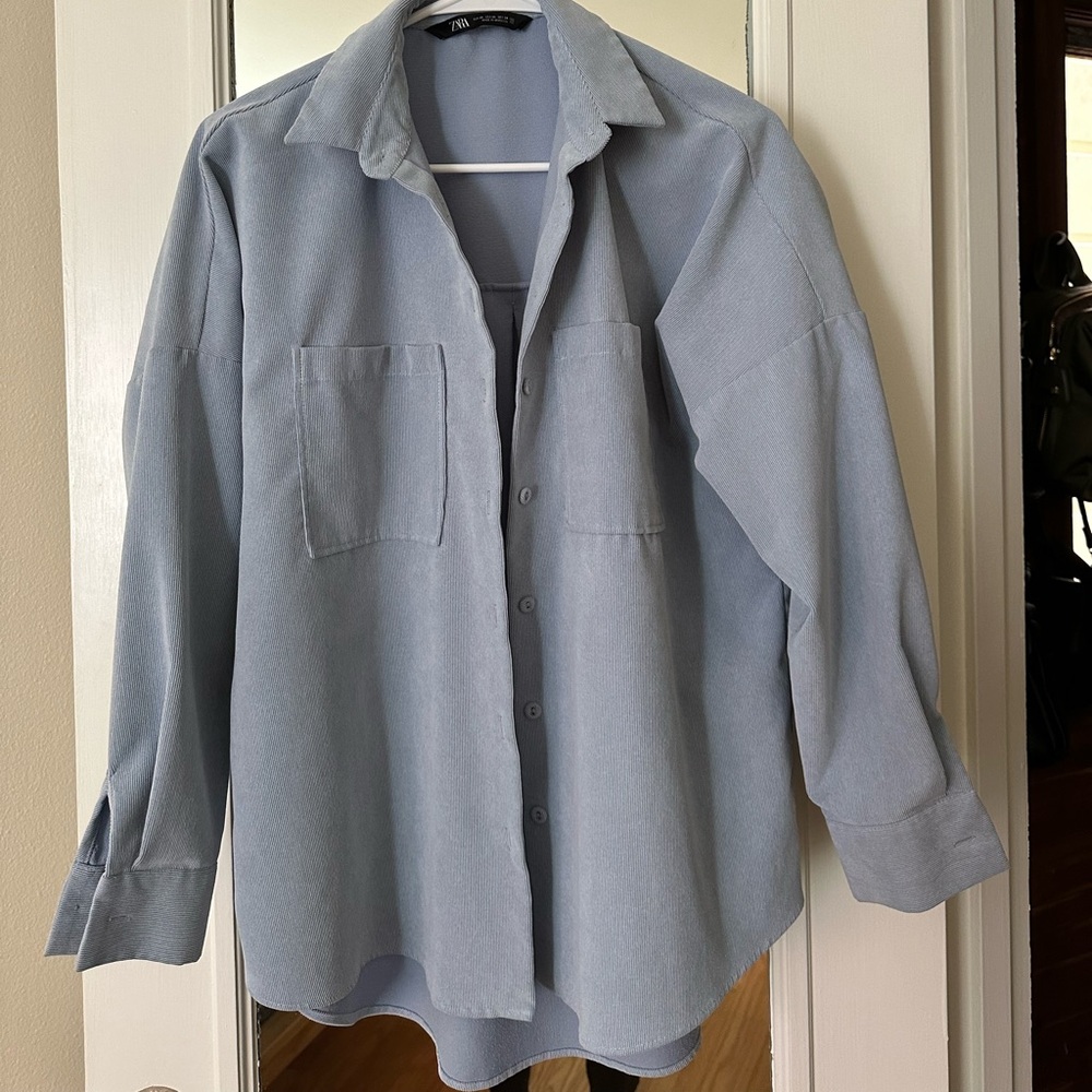 Zara blue button up shirt